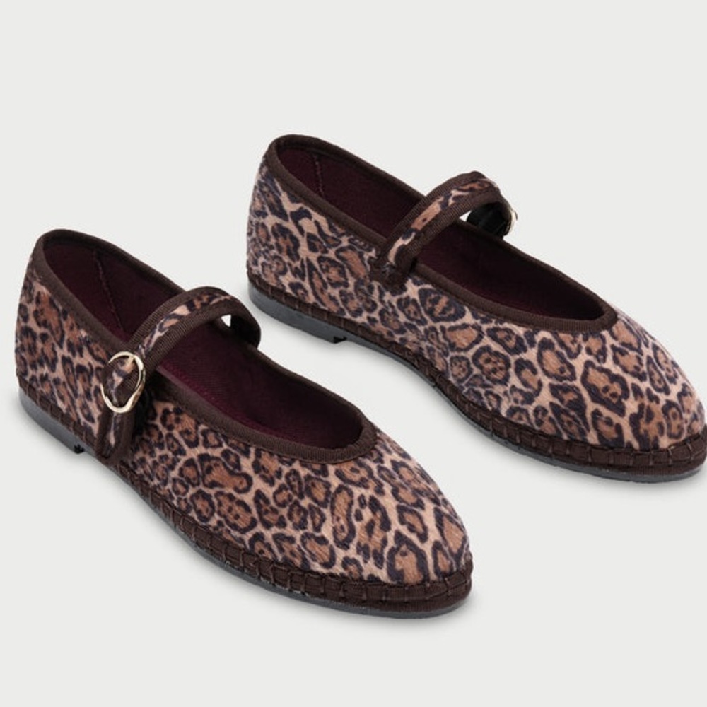 Flabelus Pierre Leopard Print Brown Mary Jane Ballet Flats